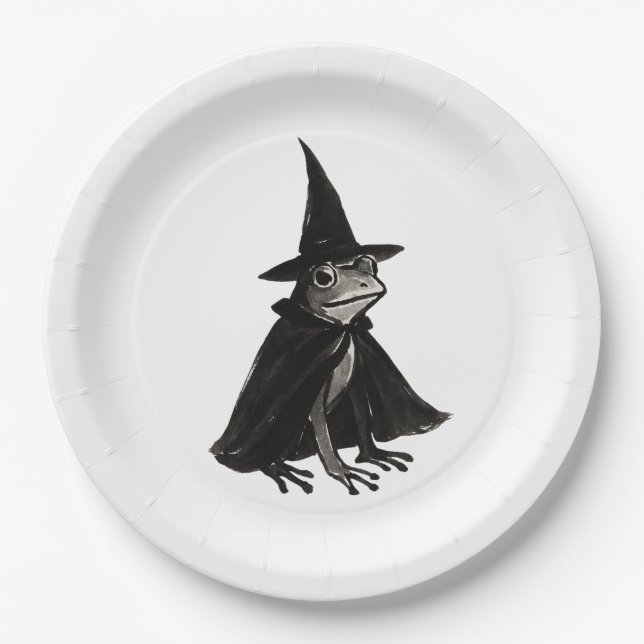 The Witch Frog – Ink Brush Halloween Design on Pappteller (Vorderseite)