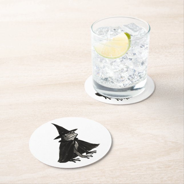 The Witch Frog – Ink Brush Halloween Design on Runder Pappuntersetzer (Vor Ort)