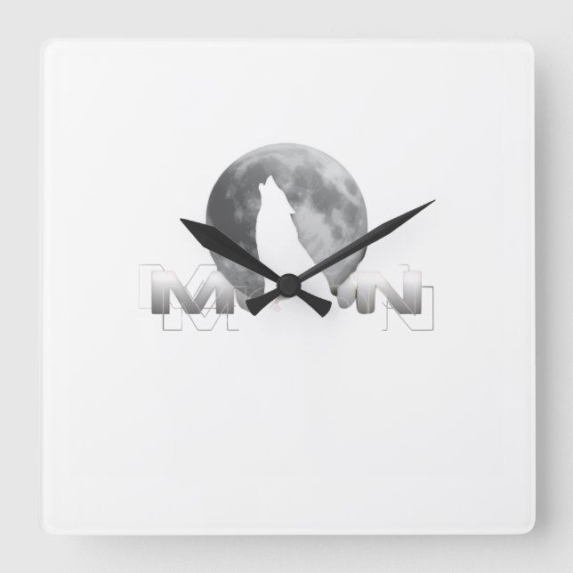 the wolf`s cry under the full moon quadratische wanduhr (Vorderseite)