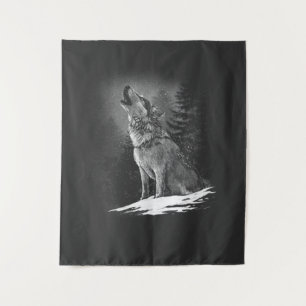 The wolf's breast in nature at night wandteppich