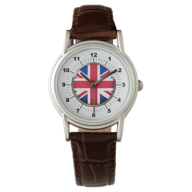 The Women's UK Flag Classic Brown Leather Watch Armbanduhr (Vorderseite)