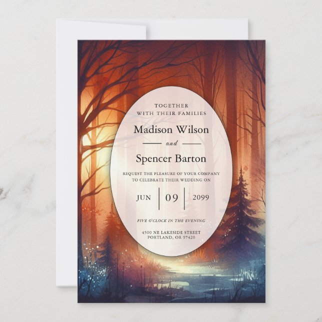 The Woodland Spell of Falling Leaves Wedding Einladung (Vorderseite)