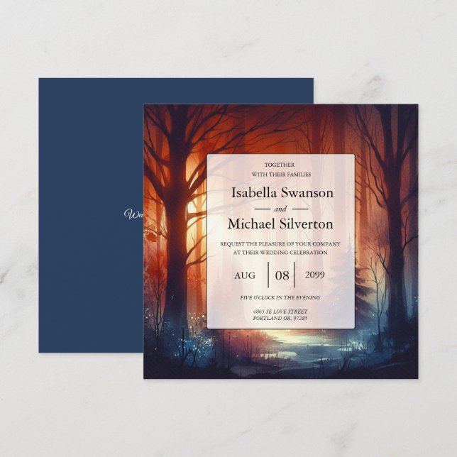 The Woodland Spell of Falling Leaves Wedding Einladung (Vorne/Hinten)