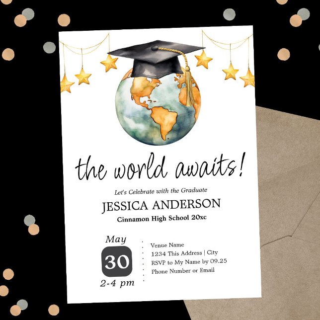 The World Awaits Graduation Party One Photo  Einladung (Von Creator hochgeladen)