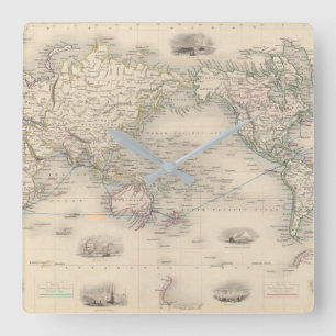 The World On Mercator's Projection Quadratische Wanduhr