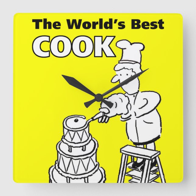 The World's Best Cook Quadratische Wanduhr (Vorderseite)