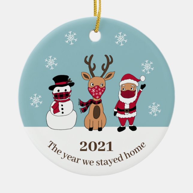 The Year We Stayed Home Funny Santa Reindeer Keramik Ornament (Vorne)