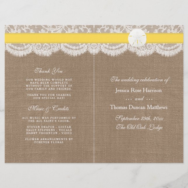 The Yellow Sand Dollar Wedding Programme (Vorderseite)