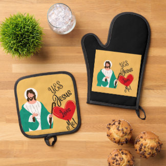 The "Yes, Jesus Loves Me" Yellow  Ofenhandschuh & Topflappen-Set