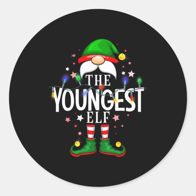 The Youngest Elf Christmas Family Pajama Party  Runder Aufkleber (Vorderseite)