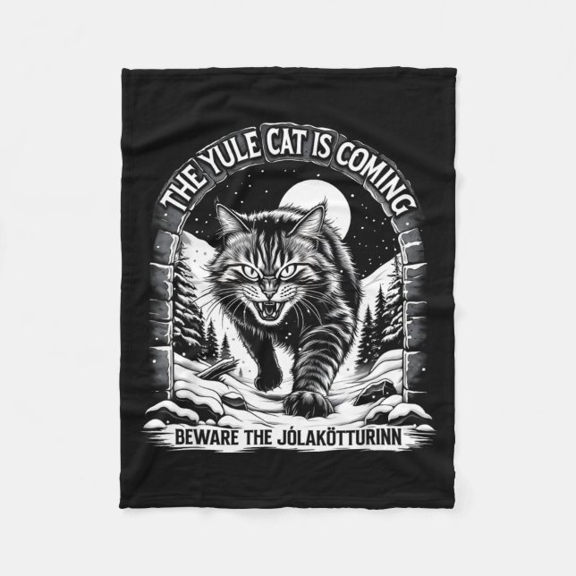 The Yule Cat Is Coming Beware Jolakotturinn Quote  Fleecedecke (Vorderseite)