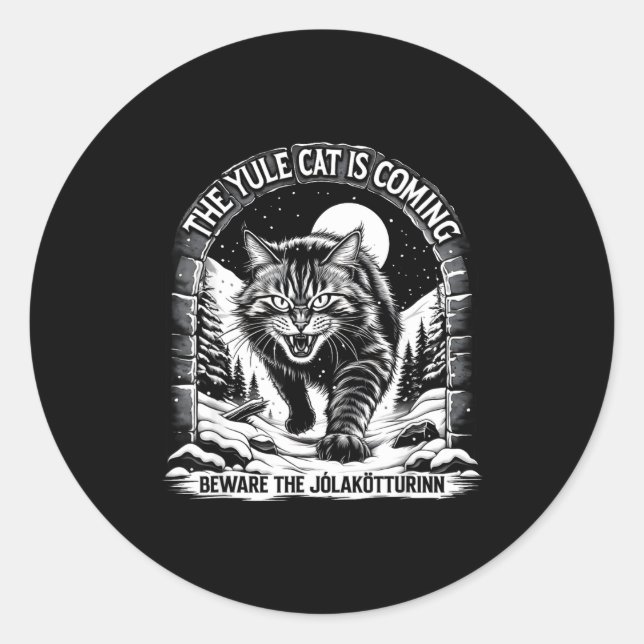 The Yule Cat Is Coming Beware Jolakotturinn Quote  Runder Aufkleber (Vorderseite)