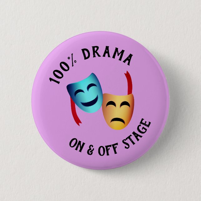 Theater "100% Drama" Masken Emoji Thespian Warning Button (Vorderseite)