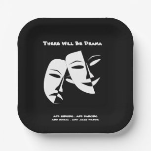 Theater Mask Comedy Tragedy Schwarz-weiß Drama 7" Pappteller