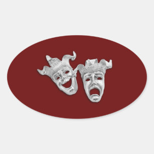 Theater Masken Design Maroon Ovaler Aufkleber