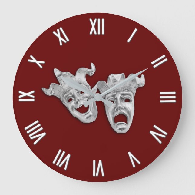 Theater maskiert Comedy und Tragedy Große Wanduhr (Vorderseite)