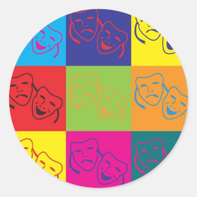 Theater Pop Kunst Runder Aufkleber (Vorderseite)
