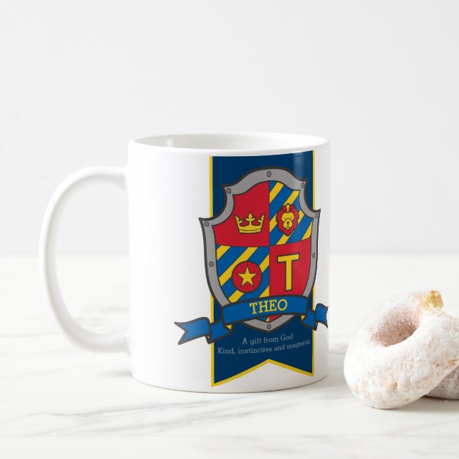 Theater Ritter rot blauer Löwe Buchstabe T Name be Kaffeetasse (Mit Donut)