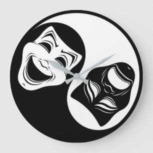 Theater Yin Yang Design - Komödie und die Masken d Große Wanduhr