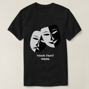 Theatermaske Comedy Tragedy Schwarz-weiß Custom B T-Shirt