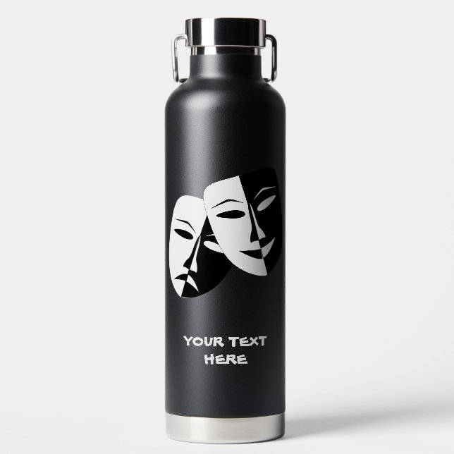 Theatermaske Comedy Tragedy Schwarz-weiß Custom Bl Trinkflasche (Vorderseite)