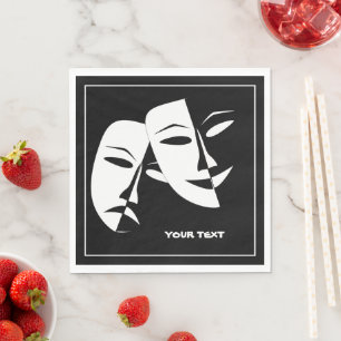 Theatermaske Comedy Tragedy Schwarz-weiß Custom Serviette