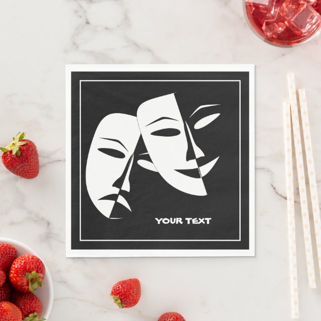Theatermaske Comedy Tragedy Schwarz-weiß Custom Serviette (Beispiel)