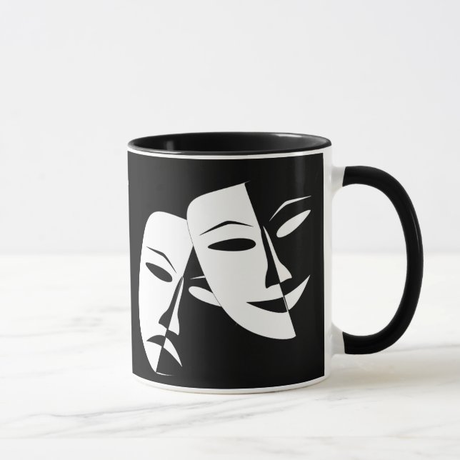 Theatermaske Comedy Tragedy Schwarz-weiß Custom Tasse (Rechts)