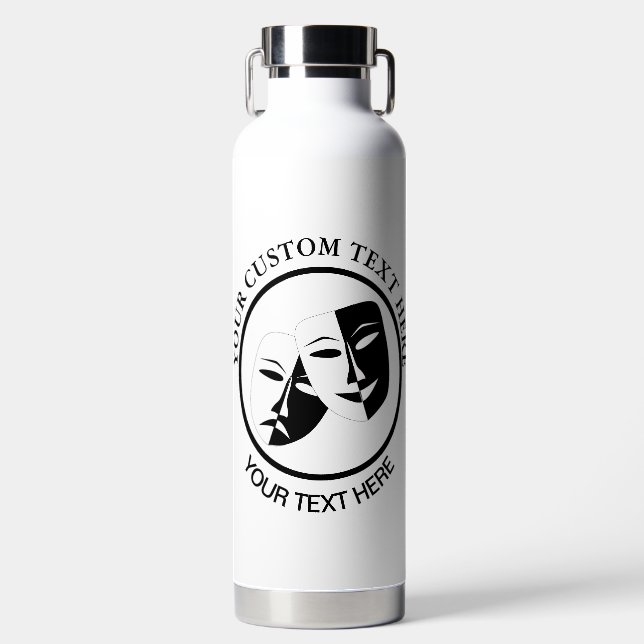 Theatermaske Comedy Tragedy Schwarz-weiß Custom Trinkflasche (Vorderseite)