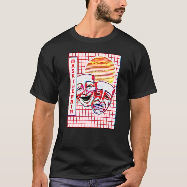 Theatermaske Vaporwave ästhetische Drama Comedy un T-Shirt (Vorderseite)