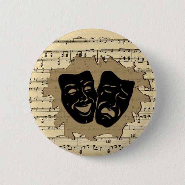 Theatermasken und antike Musik Button (Vorderseite)