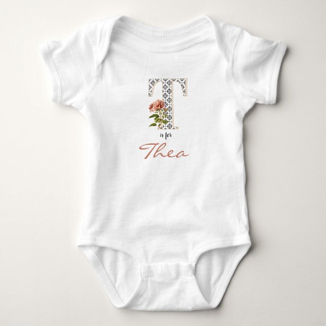 Theatername Blütenbrief T Pink Flower Girl Baby Strampler (Vorderseite)