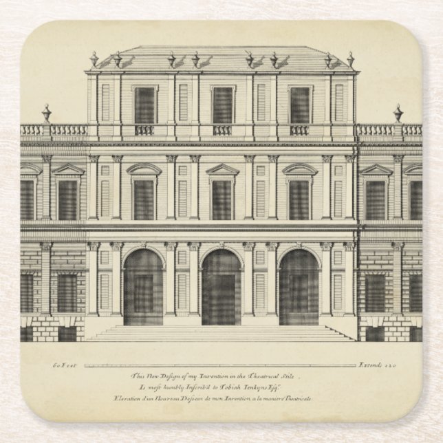 Theaterstil-Fassade von Colen Campbell Rechteckiger Pappuntersetzer (Vorderseite)