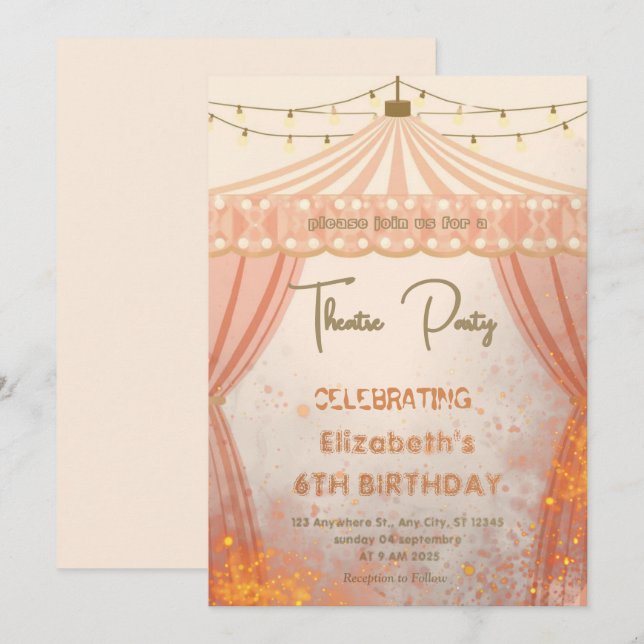 Theatre Marquee Party Invitation – Birthday invite Einladung (Vorne/Hinten)