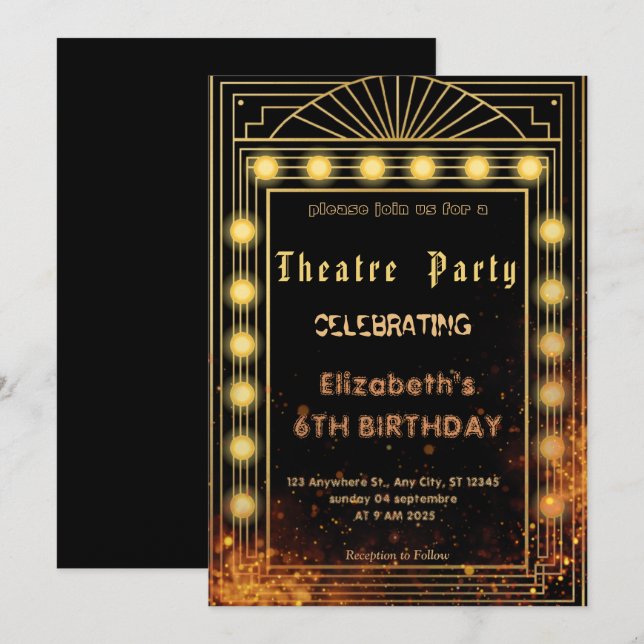 Theatre Marquee Party Invitation – Birthday invite Einladung (Vorne/Hinten)