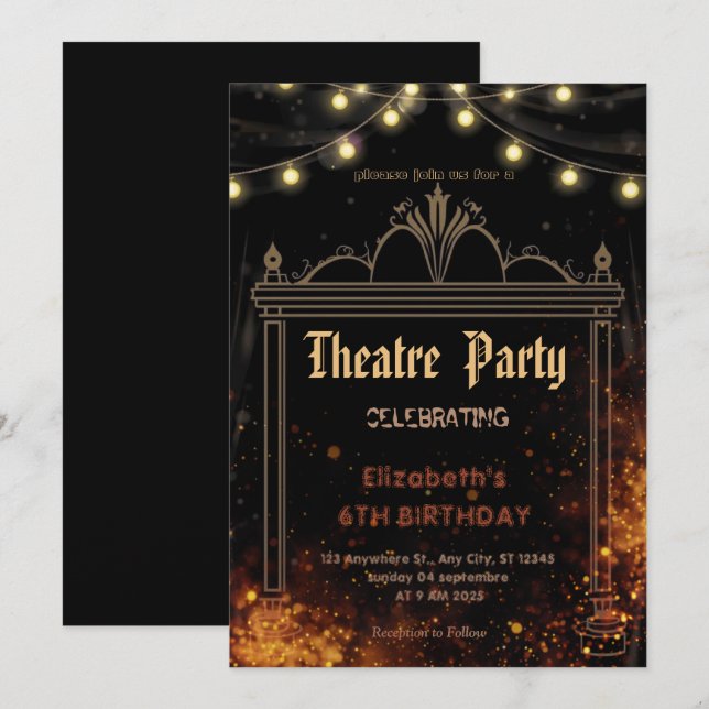 Theatre Marquee Party Invitation – Birthday invite Einladung (Vorne/Hinten)