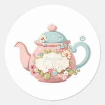 Théière couleur rose et bleu avec autocollants flo