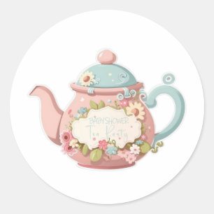 Théière couleur rose et bleu avec autocollants flo