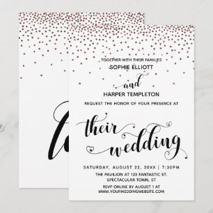 Their Wedding Hearts Schrift Rose Gold Konfetti Einladung