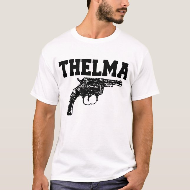 Thelma und Louise SCHIESSEN Bild Set von grauem T-Shirt (Vorderseite)
