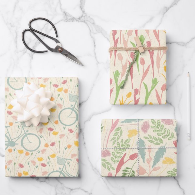 Thema 3 Blumenmuster im Frühjahr Geschenkpapier Set (Vorderseite)