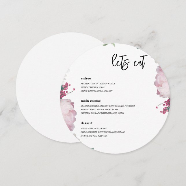 Thema Blumenhochzeit Menükarte (Vorne/Hinten)