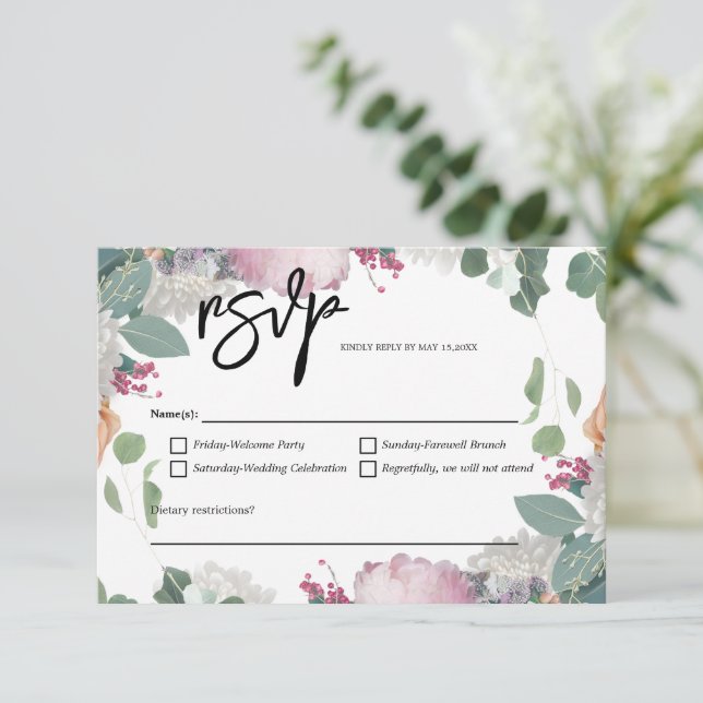 Thema Blumenhochzeit RSVP Karte (Stehend Vorderseite)