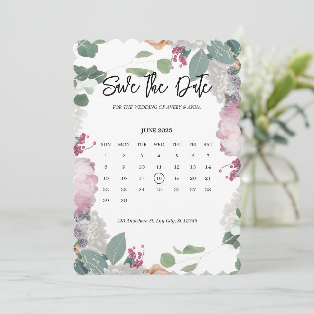 Thema Blumenhochzeit Save The Date (Stehend Vorderseite)