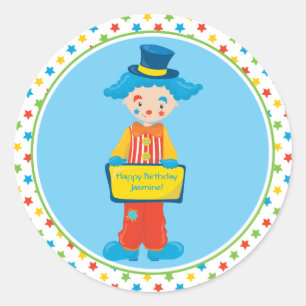 Thema "Circus" Funny Clown PERSONALISIERT Runder Aufkleber