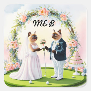 Thema einer Golfhochzeit für Cat Lovers Quadratischer Aufkleber