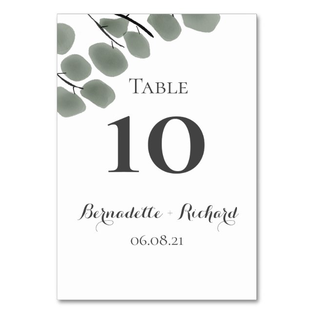 Thema Eukalyptus-Blätter Tischnummer (Vorderseite)