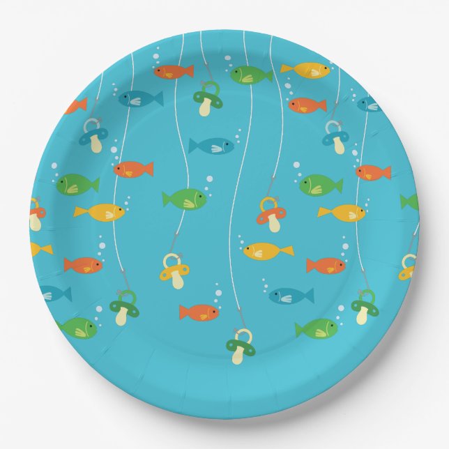 Thema Fischerei Kinderdusche für Fischer Pappteller (Vorderseite)