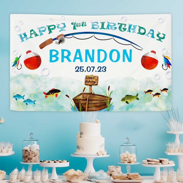 Thema Fischfang 1. Geburtstag Banner (Fishing themed, boy 1st birthday banner. O-Fish-Ally, little fisherman birthday decoration.)