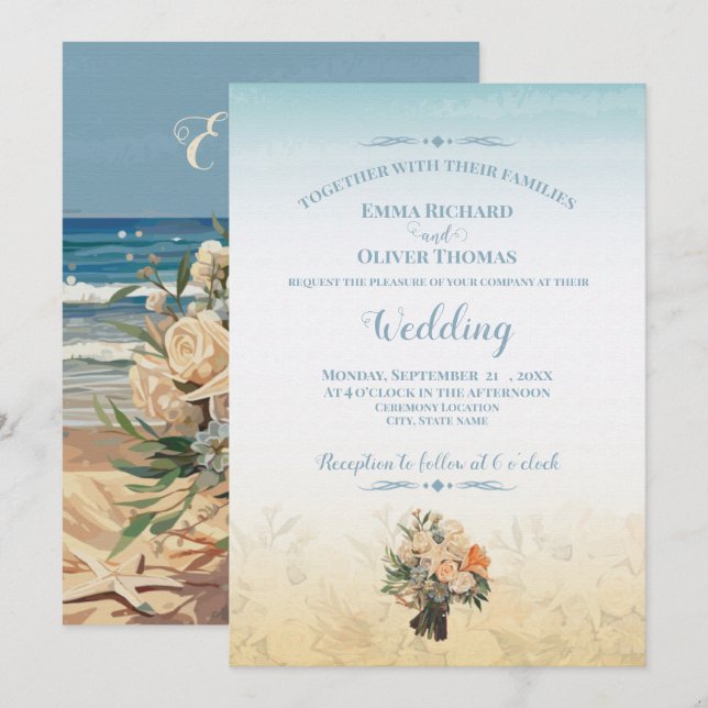 Thema Hochzeit am Meer Einladung (Vorne/Hinten)